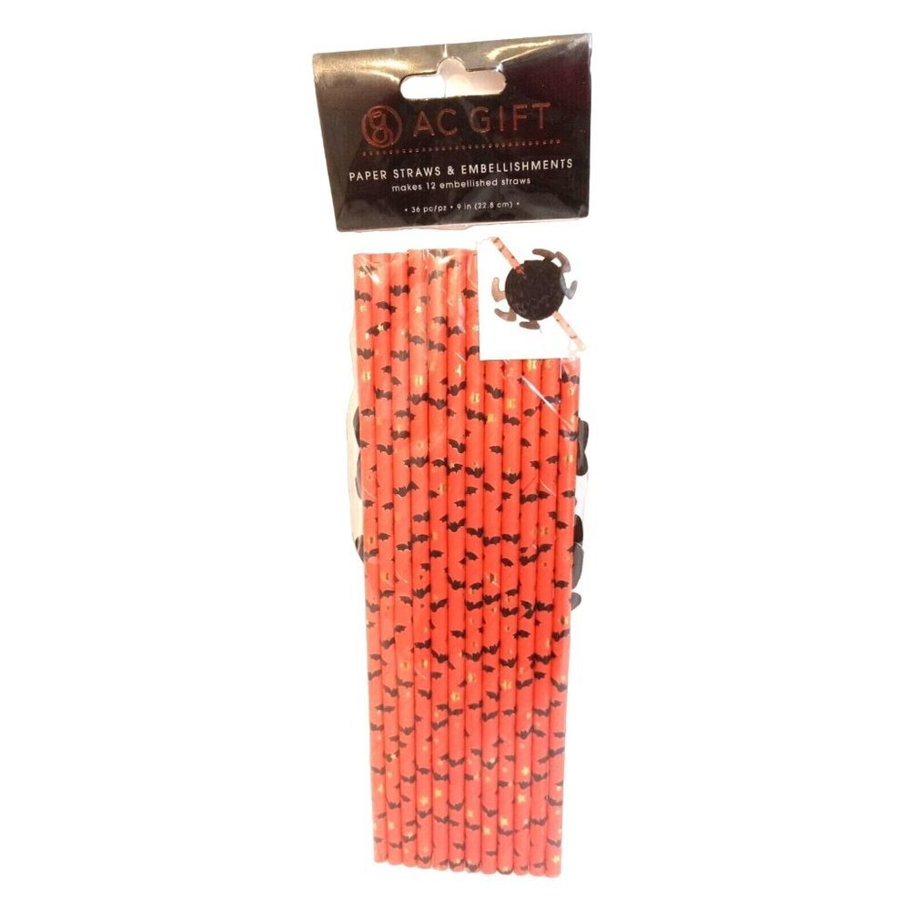 AC Gift Halloween 12 Paper Straws And Embellishments Makes 12 Embellished Straws - Picture 4 of 4